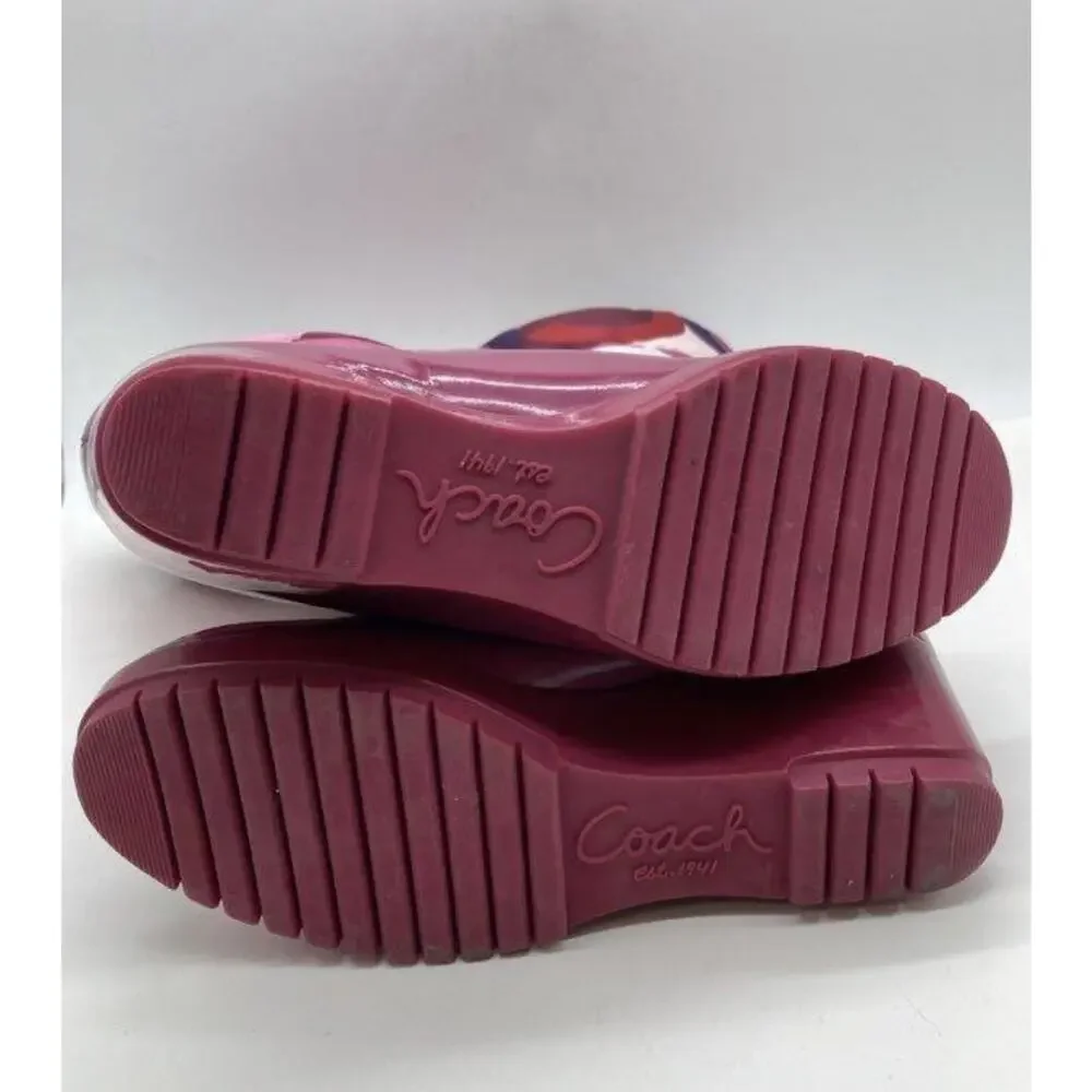 Coach Puffer Platform Boots Sz 5.5 Pink Wedge Art Sateen Logo Winter Rain Y2k - Picture 7 of 10